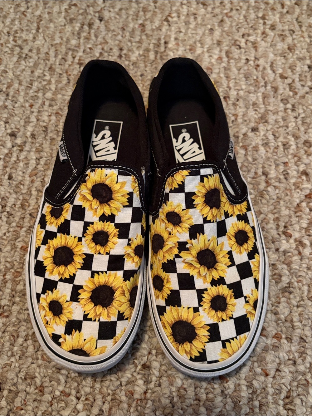 Vans Black & Yellow Sunflower Checkerboard Slip-Ons